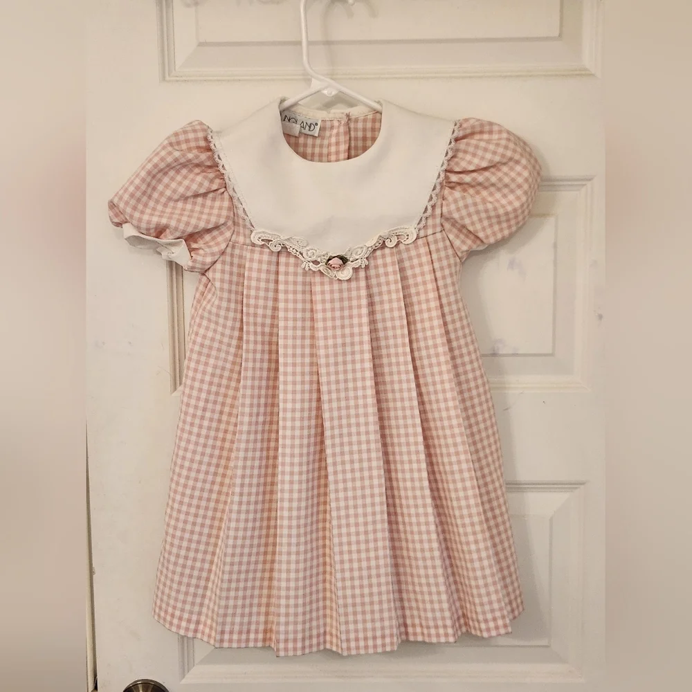 VTG Youngland Pink White Plaid Short Puff Sleeve Dress Size 6t‎ READ #S899